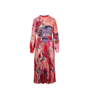 Valentino - Multicolor Crepe De Chine Floral Long Sleeve Dress
