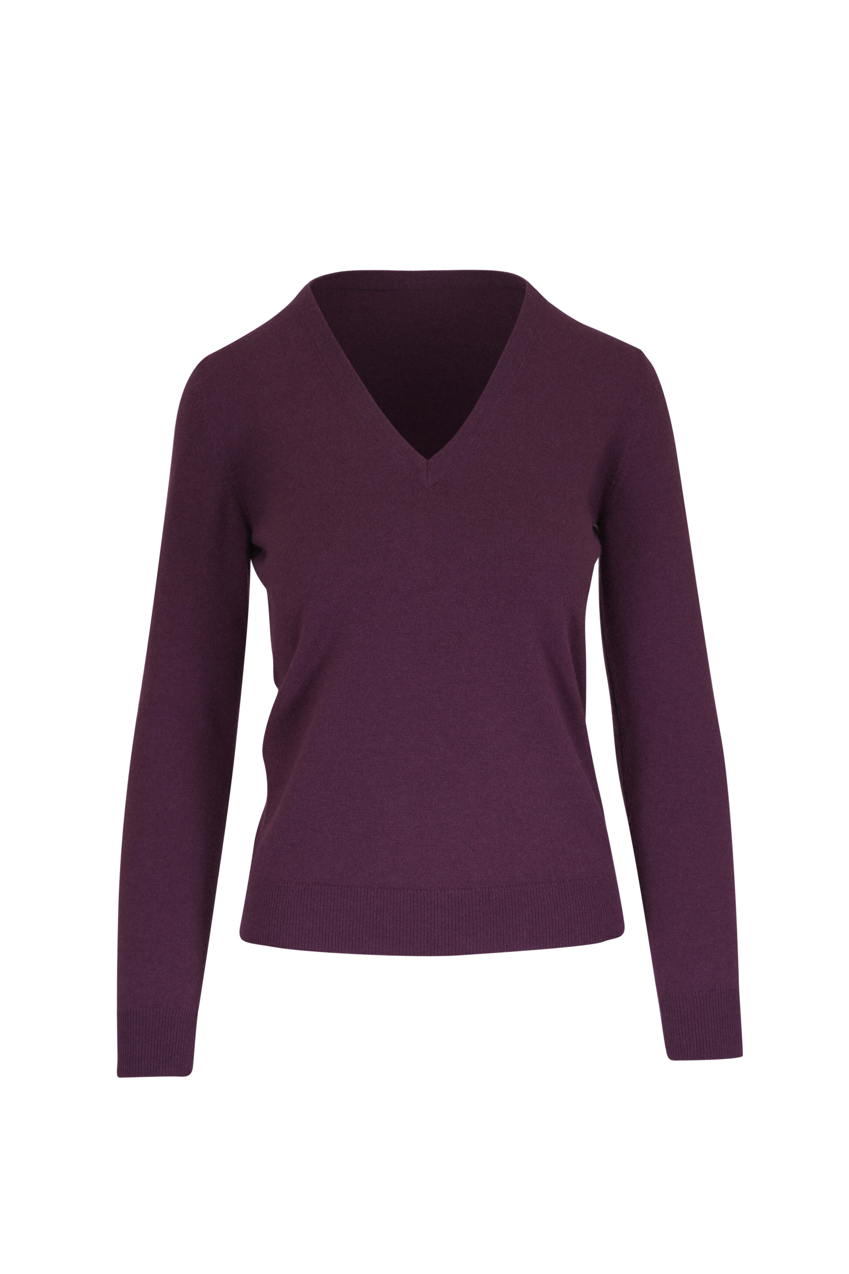 Brunello Cucinelli - Mulberry 2 Ply Cashmere V-Neck Sweater