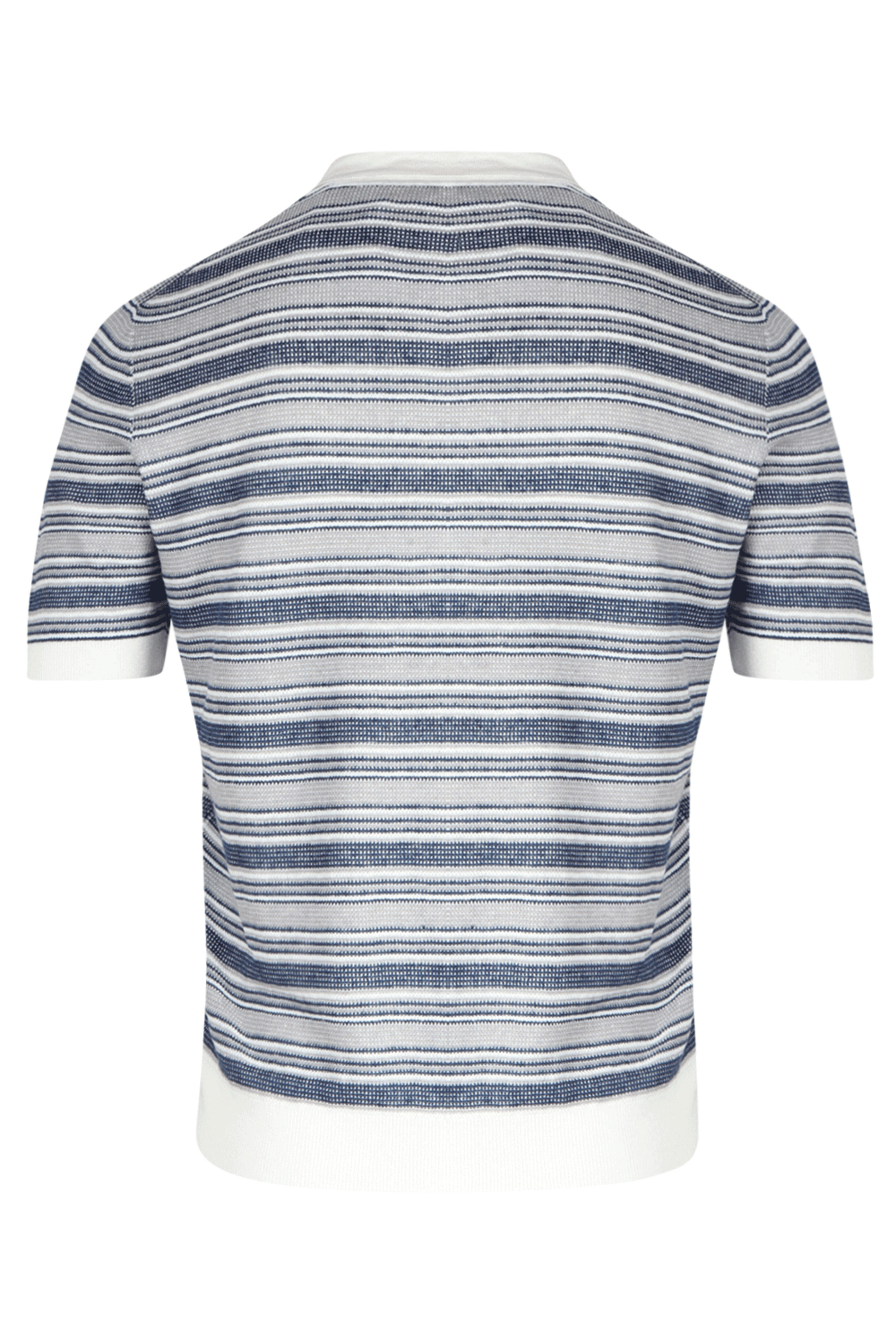 Fedeli - Blue & White Stripe Johnny Collar Polo | Mitchell