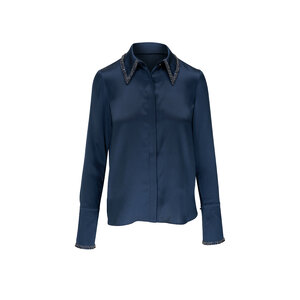 TWP - Object of Affection Navy Silk Crystal Blouse