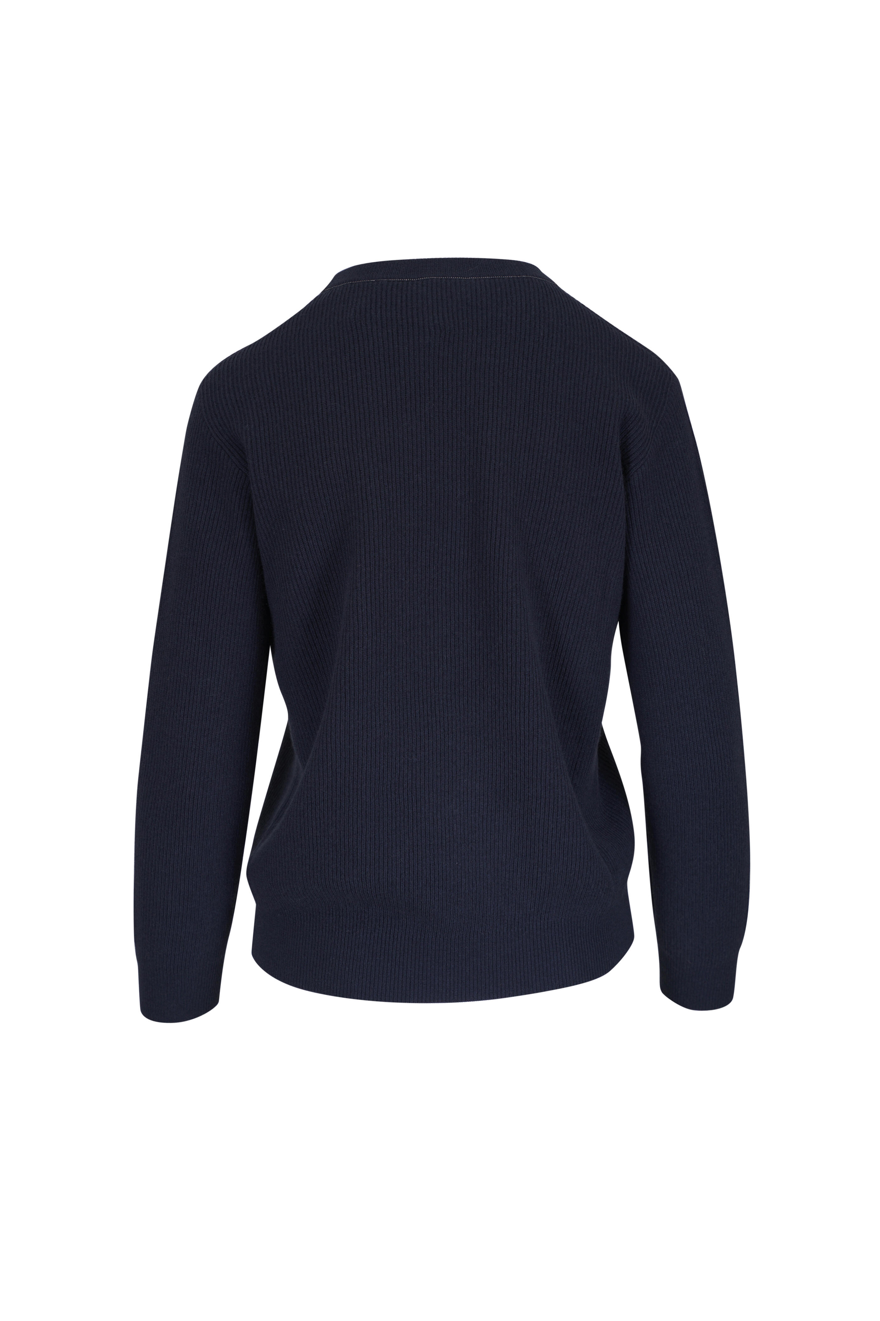 Brunello Cucinelli - Navy Cashmere Crewneck Ribbed Sweater