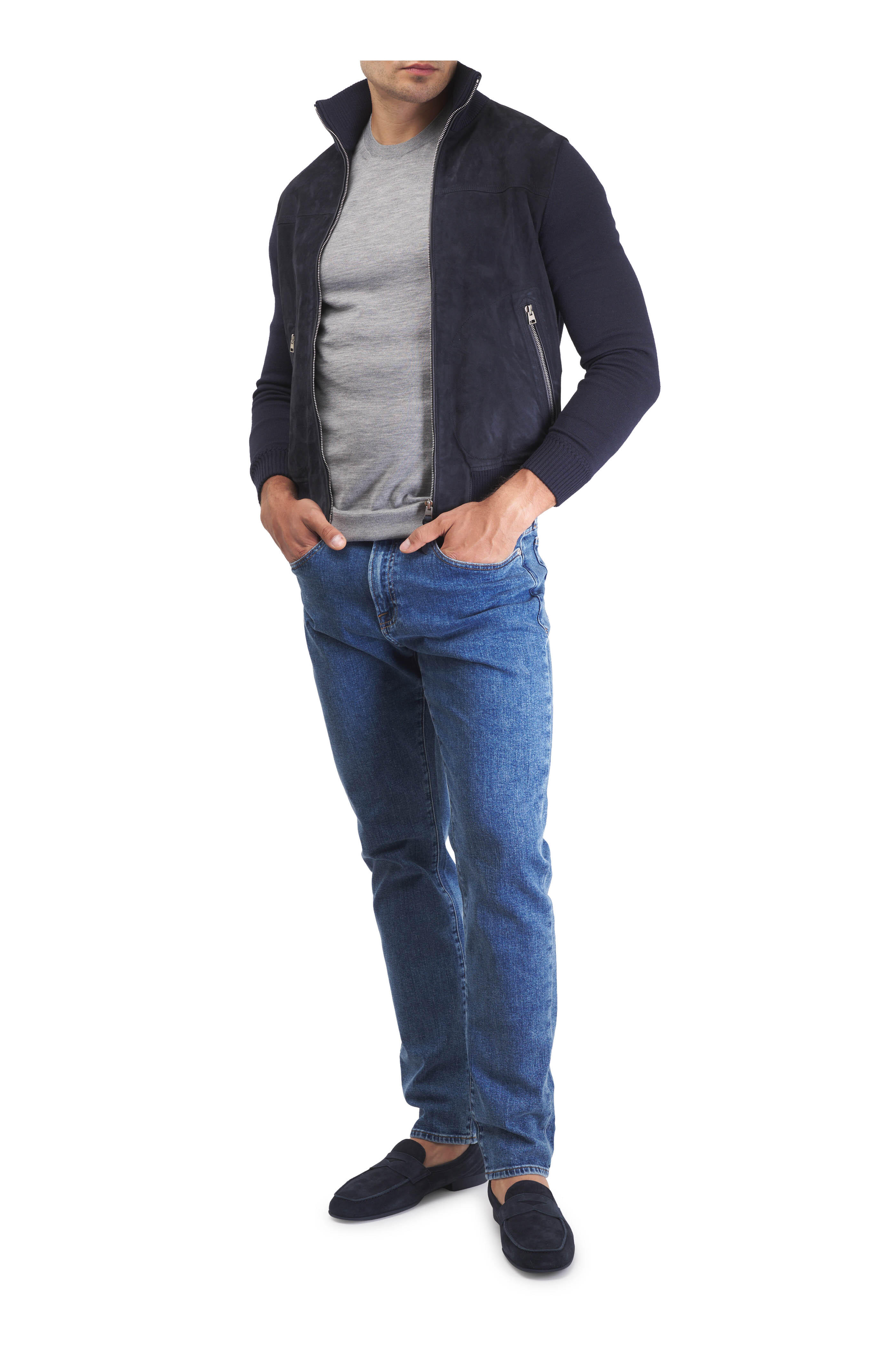 Tom Ford - Deep Ink Suede & Wool Full Zip Sweater