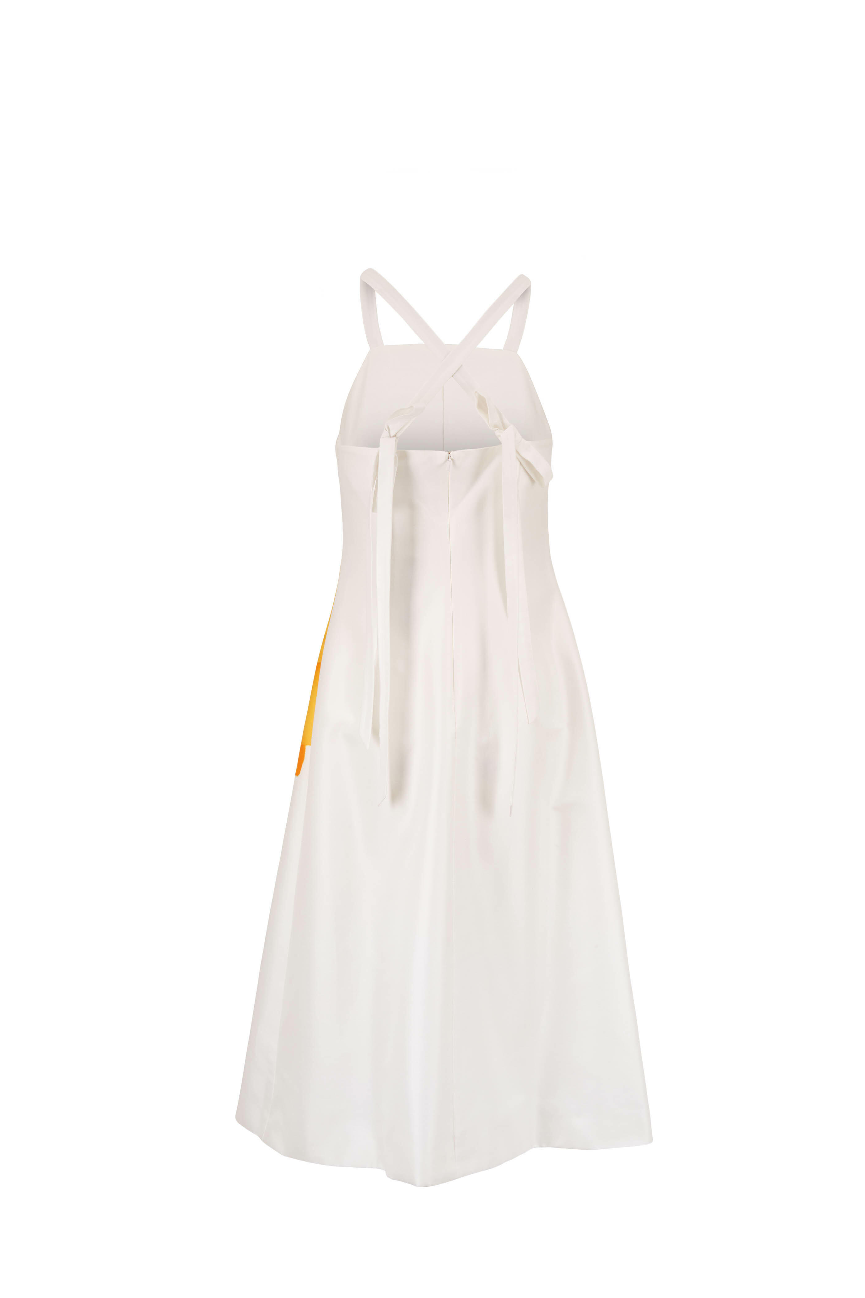 Lela Rose - White & Yellow Rose Satin Sleeveless Dress