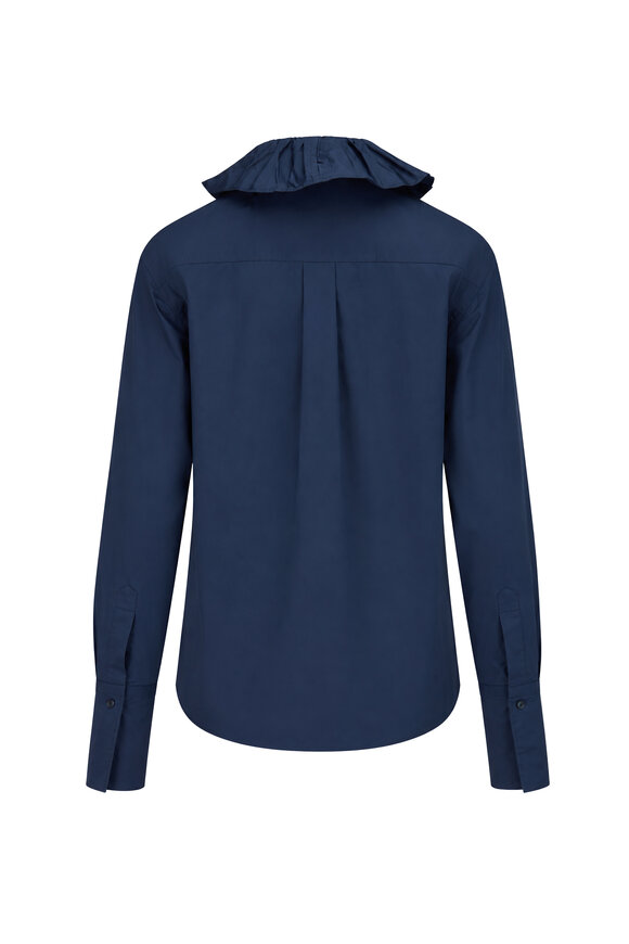 Sara Roka Navy Blue Ruffle Shazi Blouse - view 2