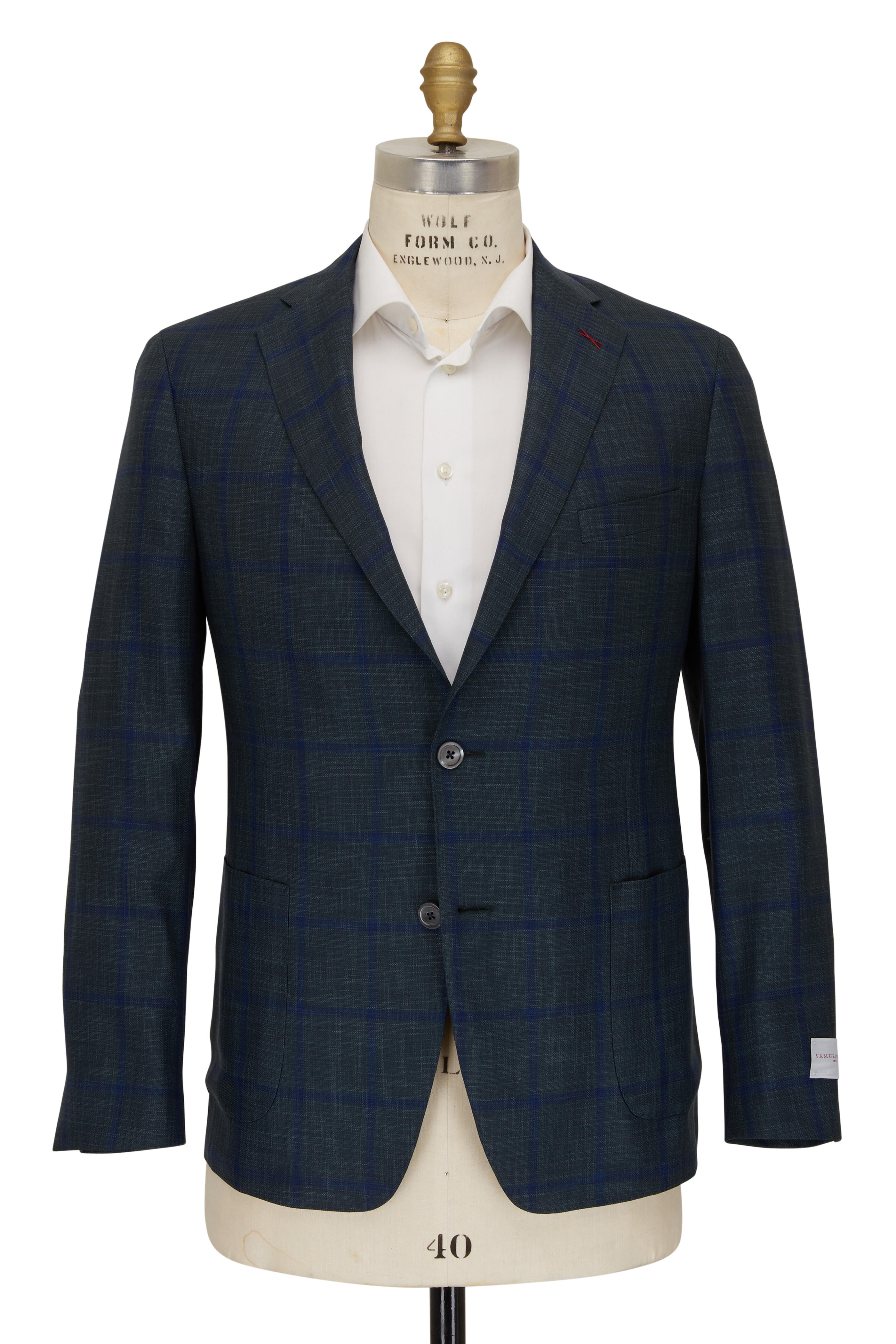 Samuelsohn - Green & Blue Windowpane Wool & Silk Sportcoat