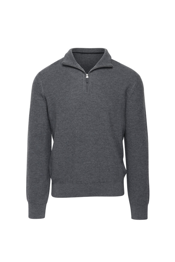 Zegna Charcoal Oasi Cashmere Quarter Zip Sweater
