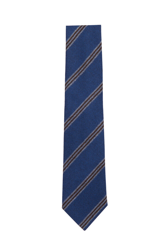 Cesare Attolini Royal Blue Stripe Wool Necktie - view 1