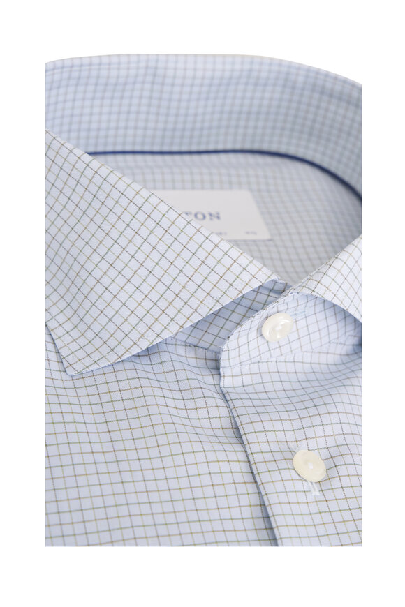 Eton Light Blue & Green Check Cotton Dress Shirt - view 2