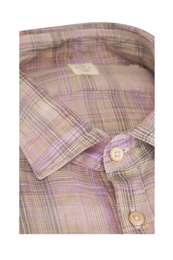 GMF Pink & Tan Plaid Linen Dress Shirt - view 3