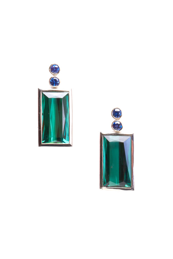 Frank Ancona - Gold Green Tourmaline Emerald & Sapphire Earrings