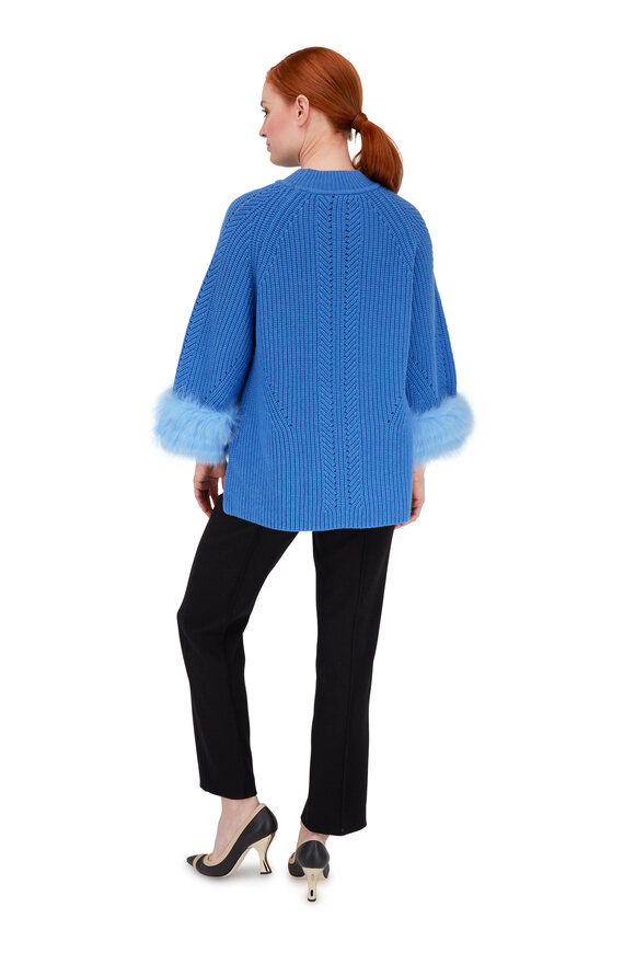 Fendi - Cerulean Blue Ribbed Cashmere Fox Trim Sweater