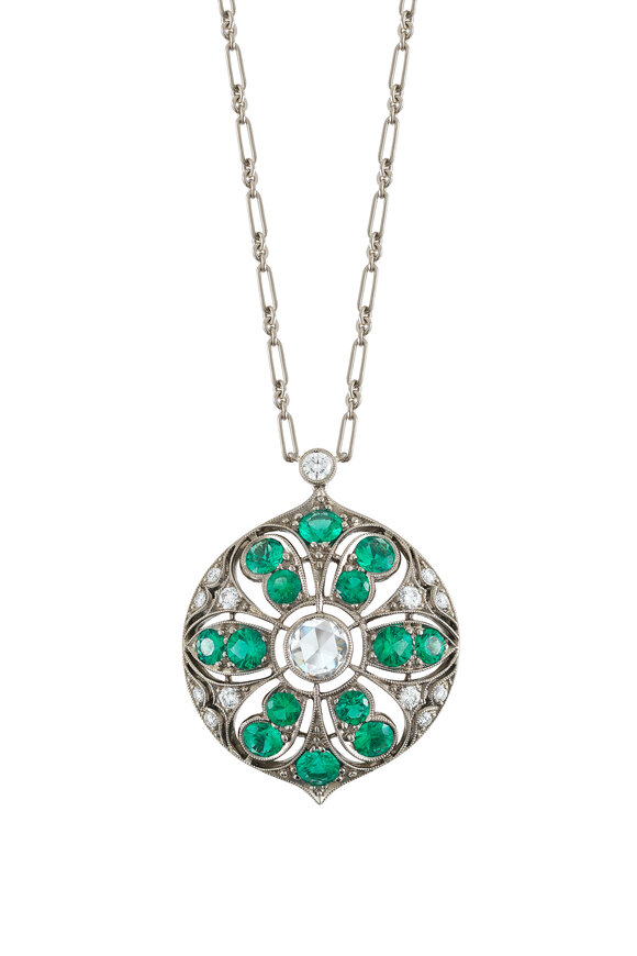 Kwiat - 18K White Gold Emerald & Diamond Pendant Necklace