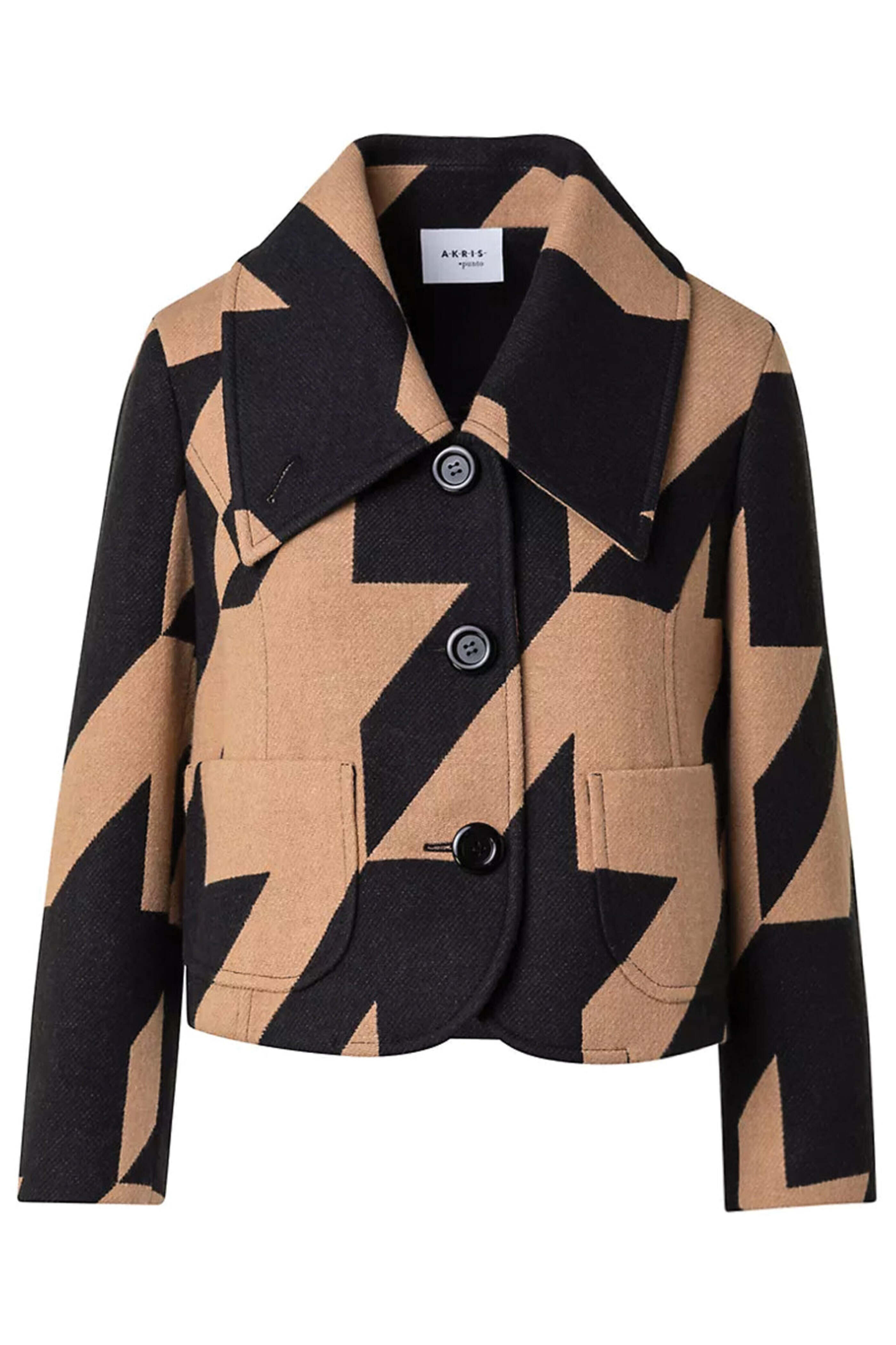 Akris Punto - Black and Caramel Houndstooth Jacquard Jacket