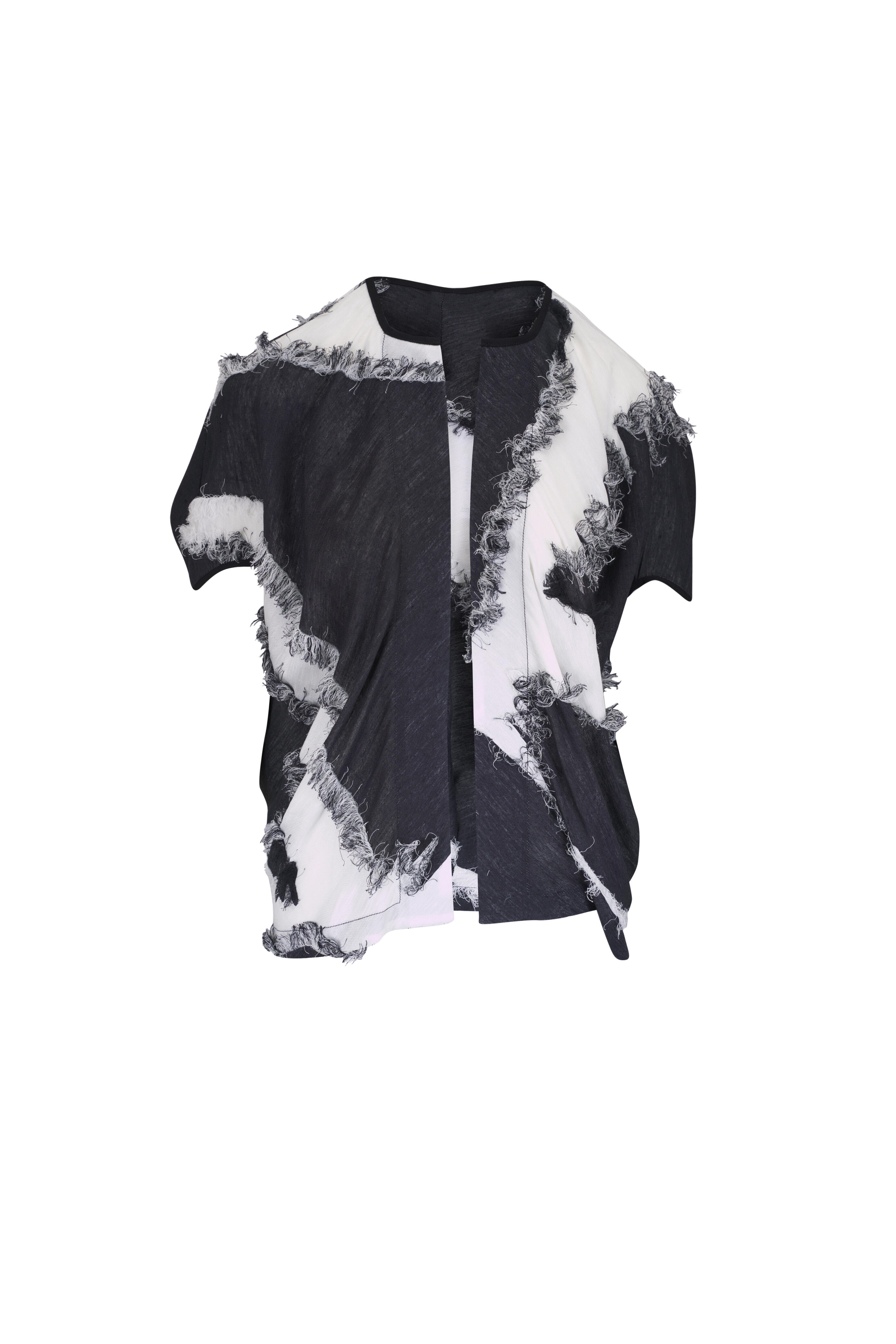 Zero + Maria Cornejo - Koya Black & White Fringe Coupe Shrug Jacket