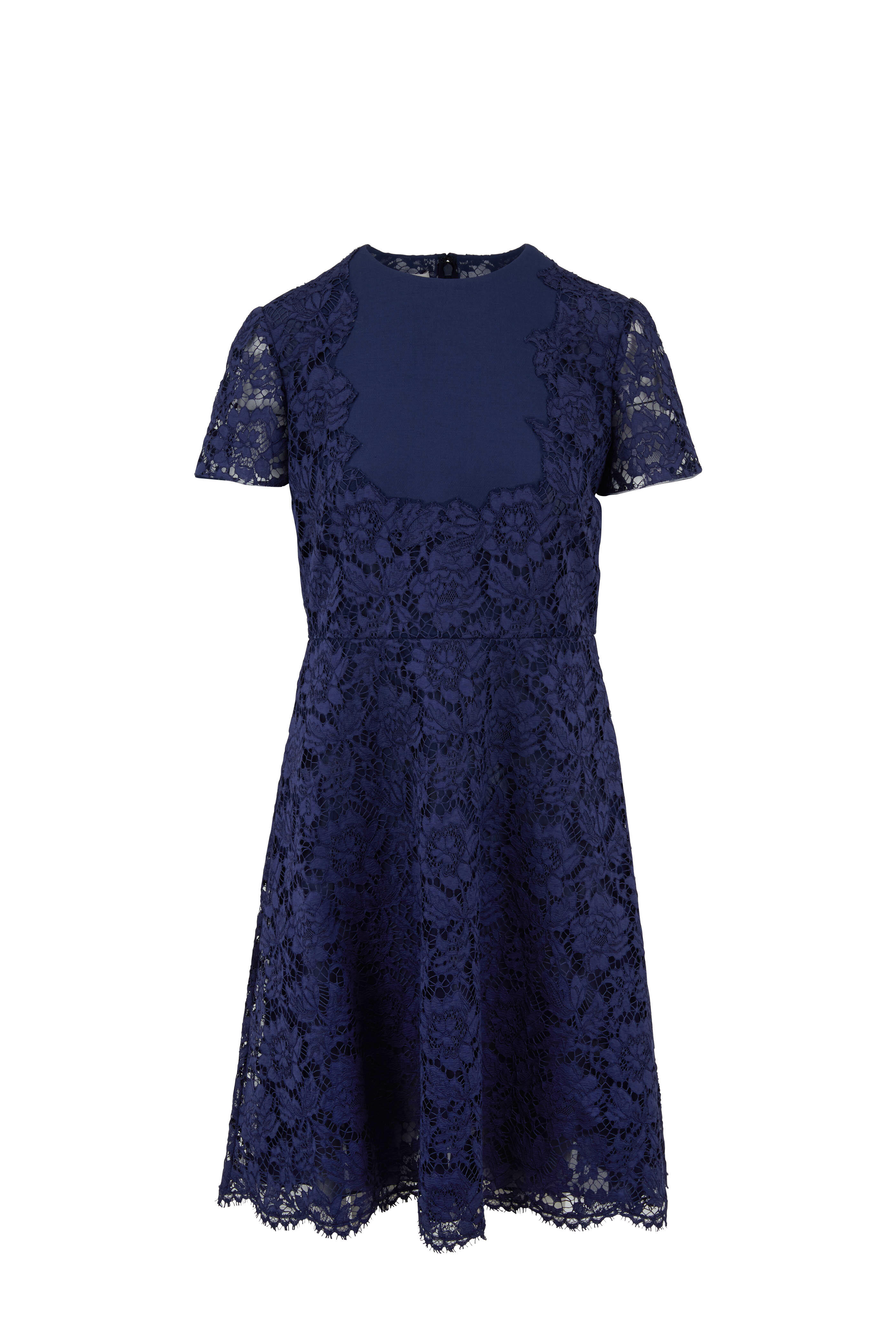 Valentino - Navy Heavy Lace Short Sleeve Dress | Mitchell Stores Valentino - Navy Heavy Lace Short Sleeve Dress | Mitchell Stores