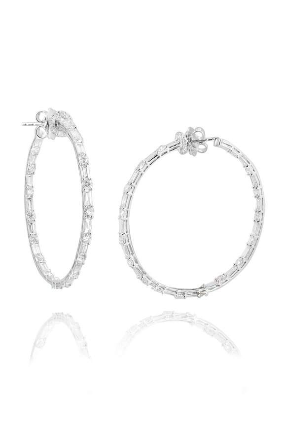 Nam Cho - 6.4CT Baguette & Round White Diamond Hoop Earrings