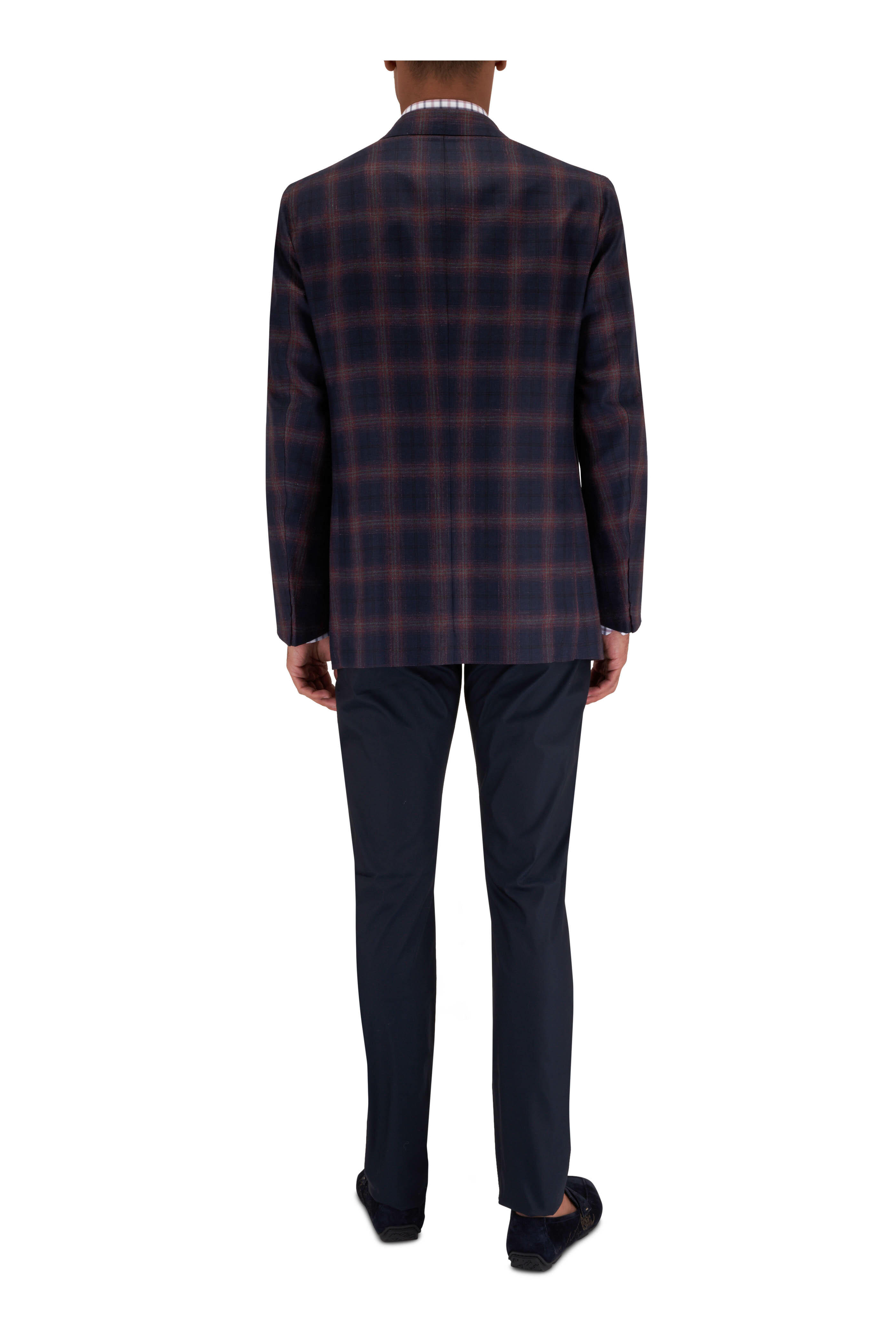 Isaia - Marechiaro Delain Navy & Red Plaid Sport Coat