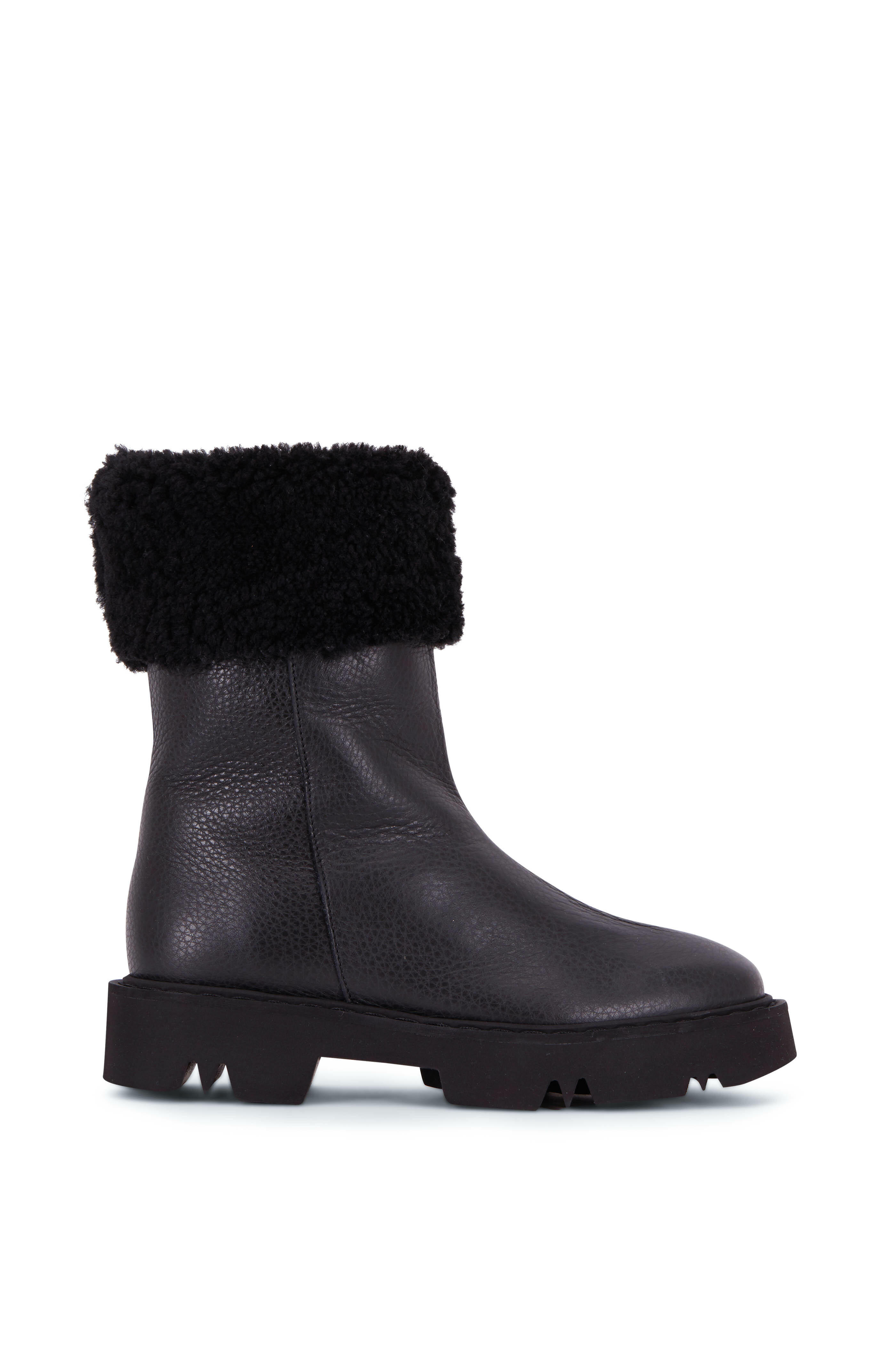 Aquatalia Heidy Black Leather Shearling Bootie