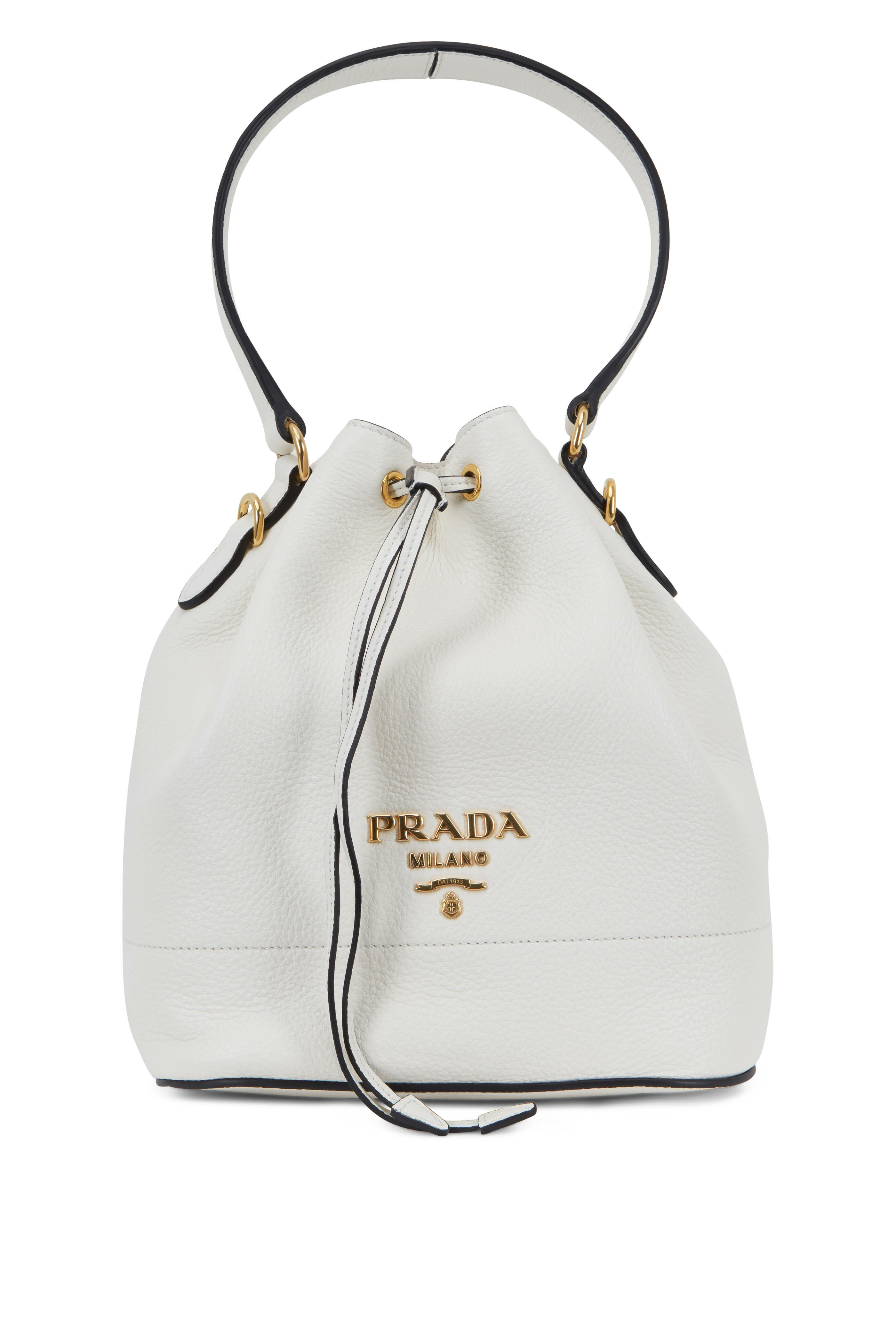 Prada - White Vitello Leather Bucket Bag | Mitchell Stores
