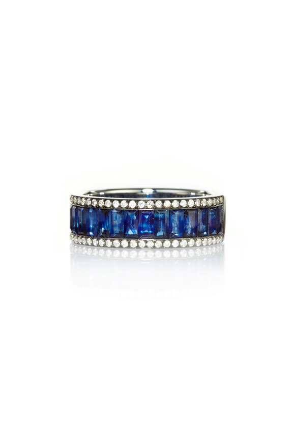 Nam Cho Baguette Blue Sapphire & Diamond Eternity Band