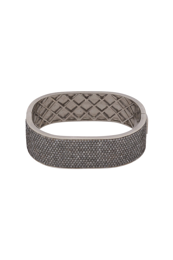 Kai Linz 18k White Gold Grey Diamond Cushion Bangle
