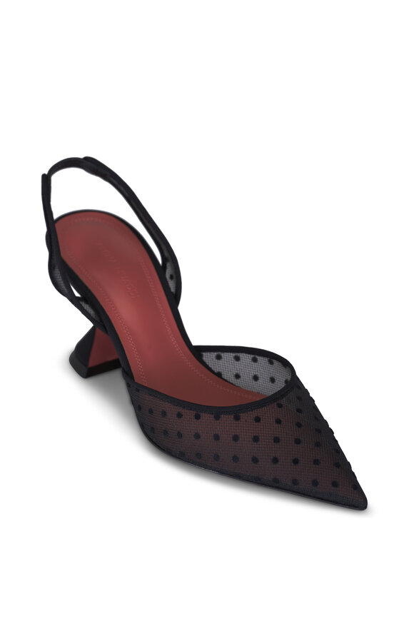 Amina Muaddi Holli Black Mesh Dot Slingback, 70mm