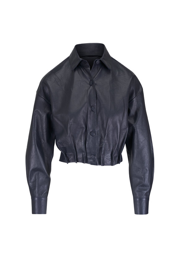 Odeeh Marine Leather Wrinkled Pintuck Jacket