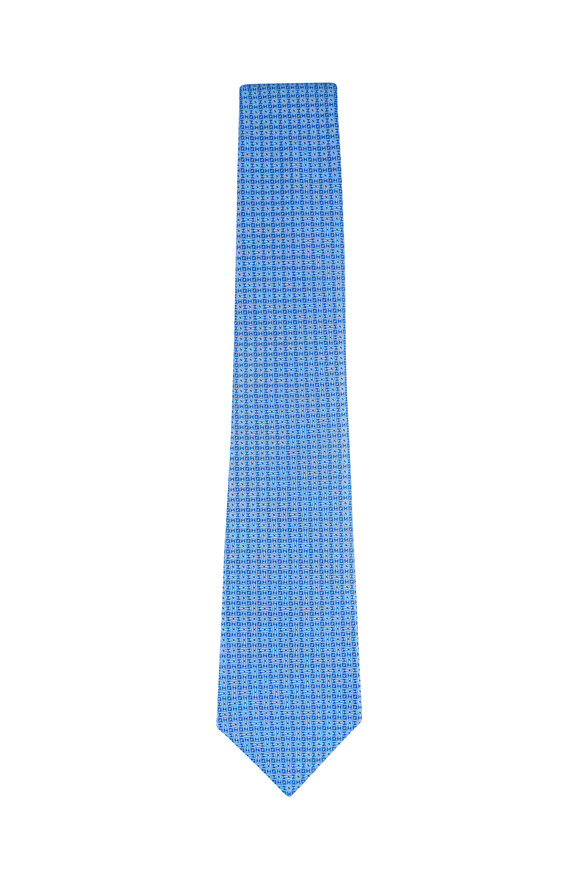 Kiton Light Blue Geometric Print Silk Necktie - view 1