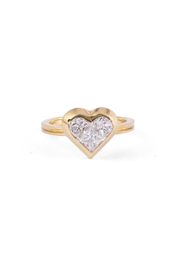 Sylva & Cie 18k Yellow Gold Heart Mosaic Diamond Ring - view 1
