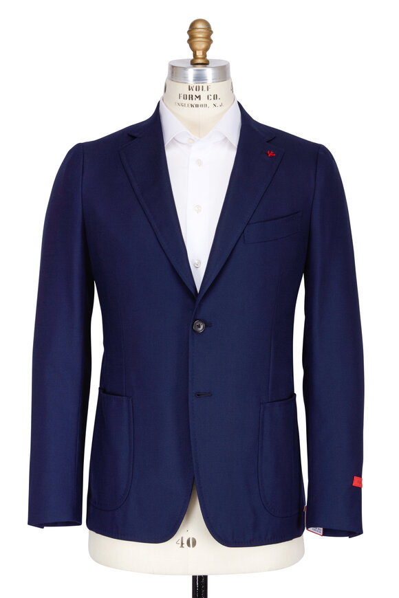 Isaia - Capri Navy Wool Hopsack Blazer | Mitchell Stores