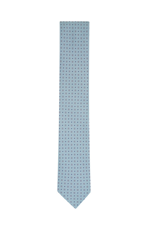 Canali Mint Geometric Print Silk Necktie