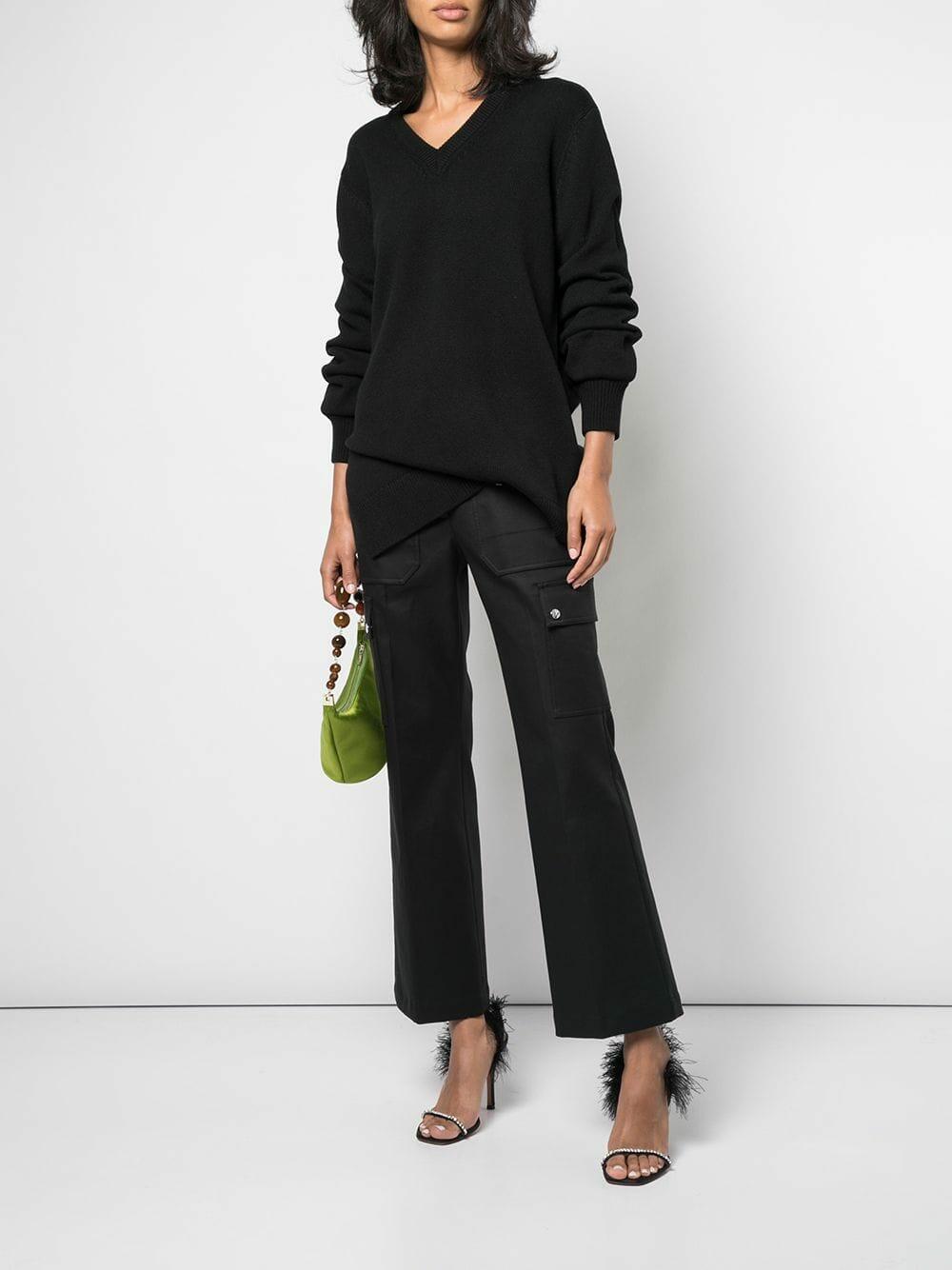 Michael Kors Collection - Black Cotton Crop Flare Cargo Pant