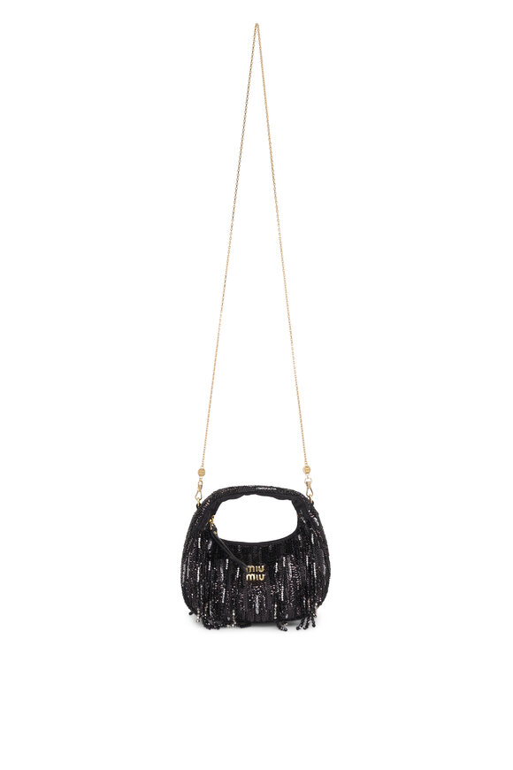 Miu Miu Mini Wander Black Sequin Top Handle Bag