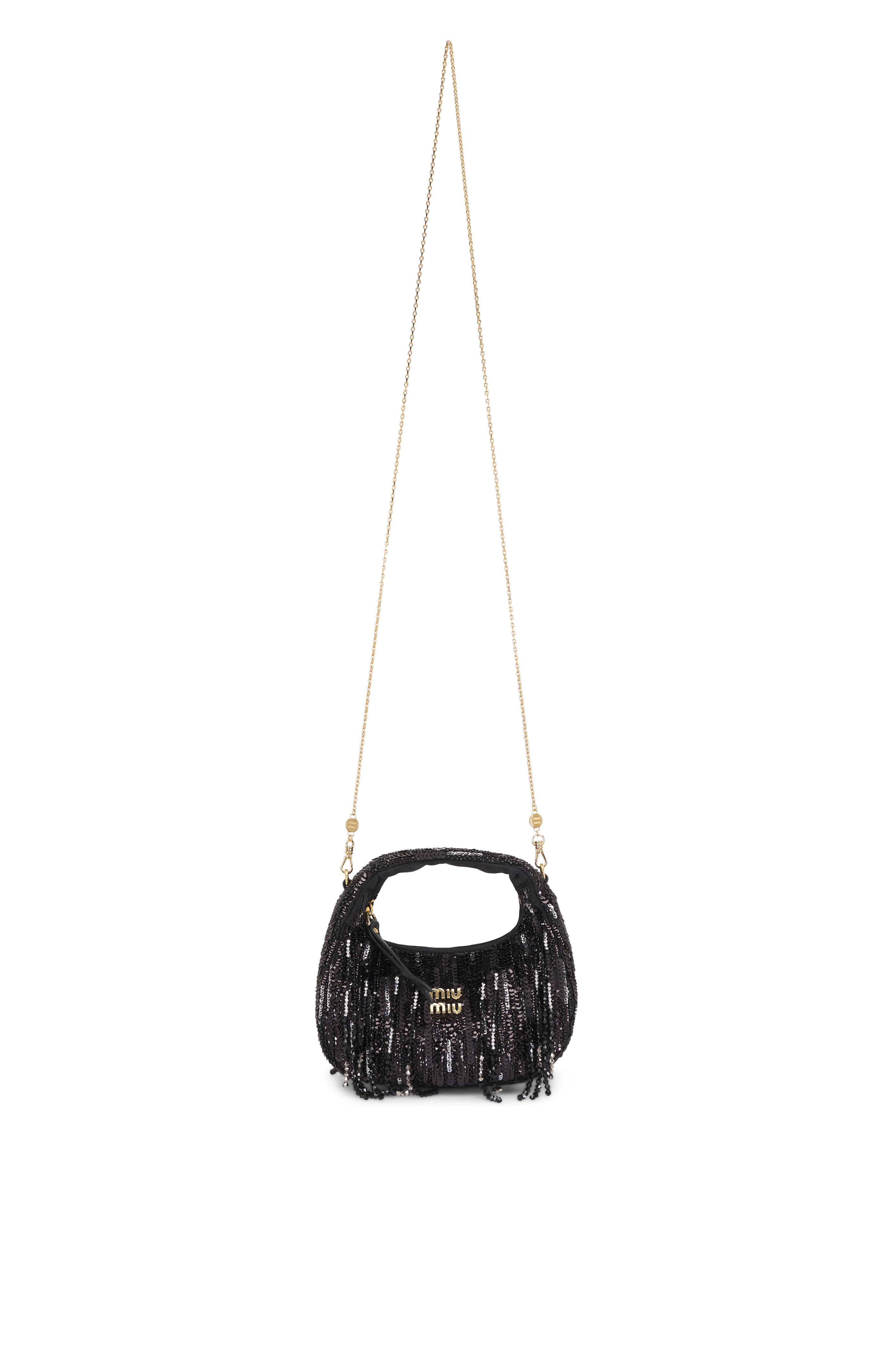 Miu Miu - Mini Wander Black Sequin Top Handle Bag