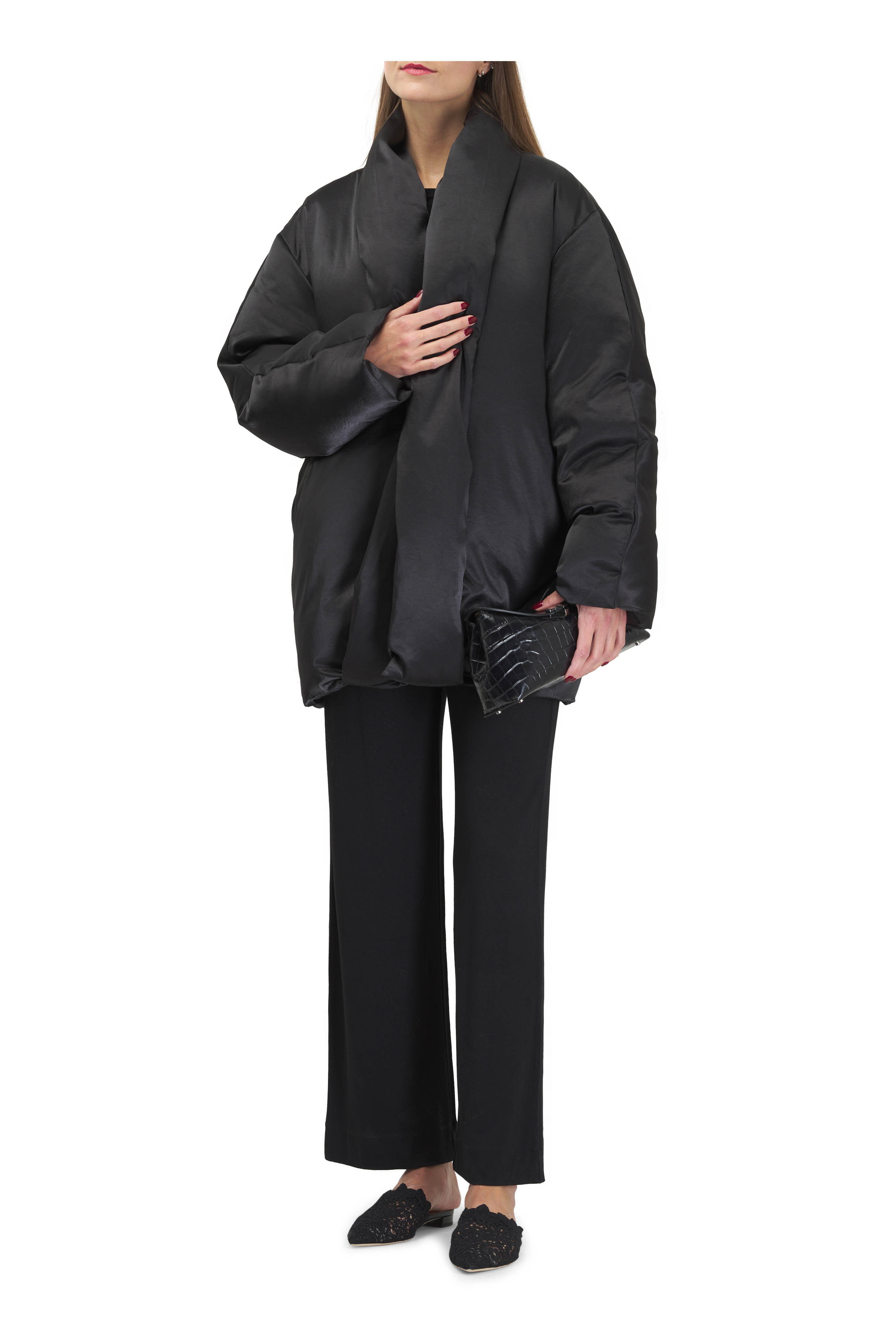 Totême - Black Satin Down Puffer Jacket | Mitchell Stores