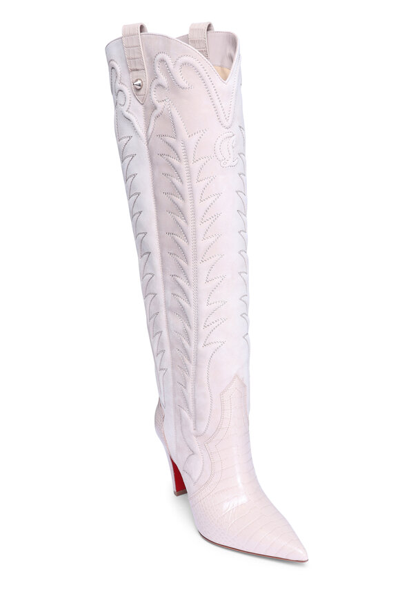 Christian Louboutin Santia Pearl Suede Knee-High Western Boot