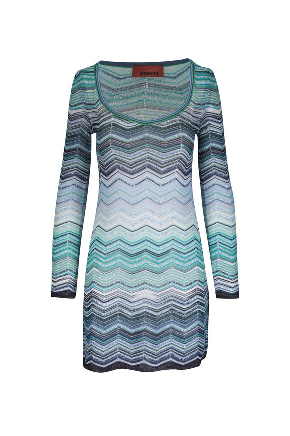 Missoni Turquoise Multi Chevron Sequin Mini Dress