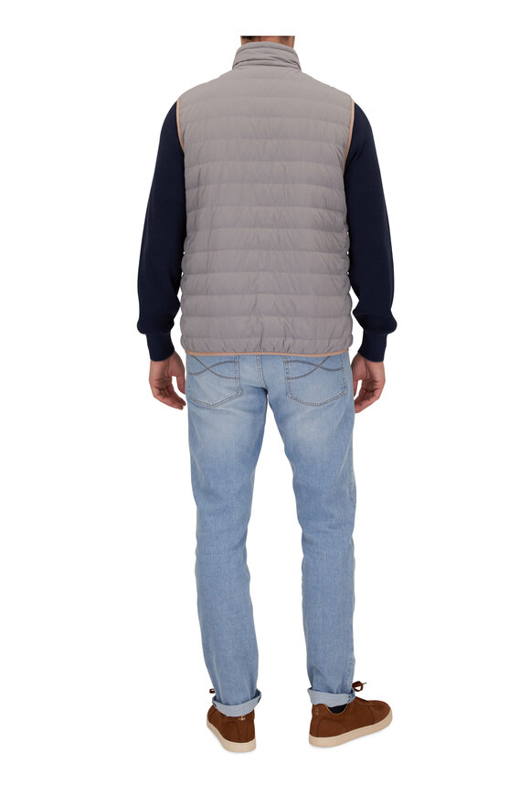 Brunello Cucinelli - Light Gray Nylon Quilted Full Zip Vest