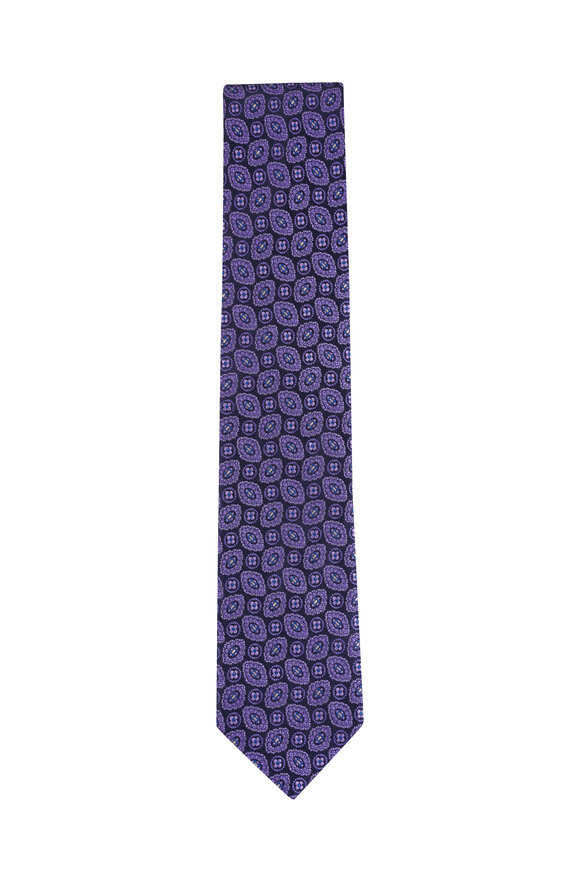 Eton Purple Medallion Woven Silk Necktie - view 1