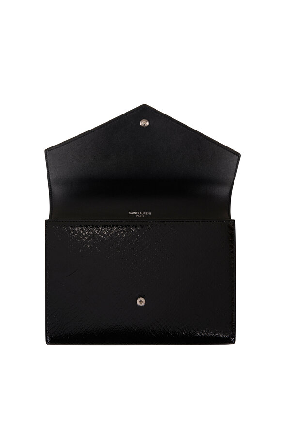 Saint Laurent - Black Embossed Patent Leather Flap Pouch 