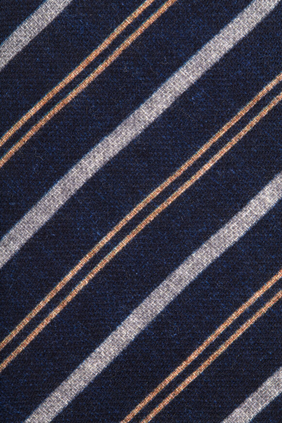 Brunello Cucinelli - Blue & Gray Rep Stripe Silk Necktie