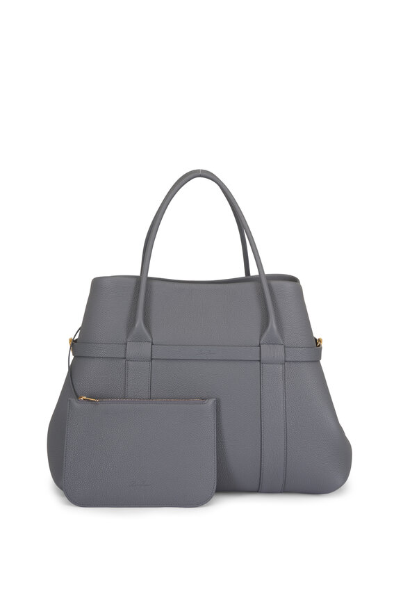 Loro Piana Large Ghiera Gray Leather Shopper Tote - view 4
