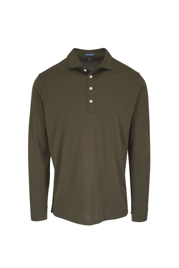 Peter Millar Crown Crafted Olive Green Silk & Cotton Polo - view 1