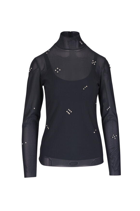 Akris Punto Diamond Dice Dot Black Embellished Mock Neck Top - view 1