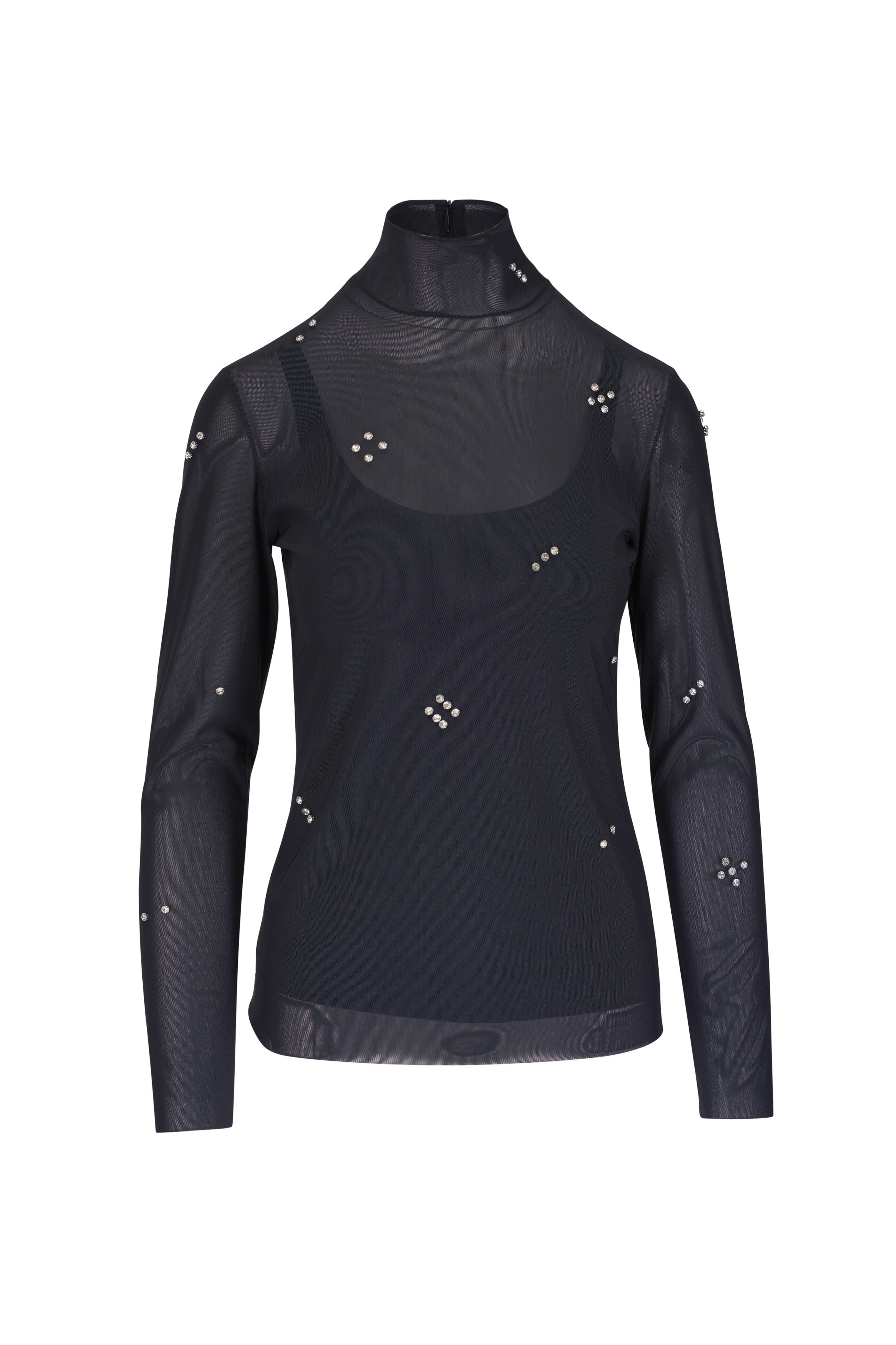 Akris Punto - Diamond Dice Dot Black Embellished Mock Neck Top - view 1