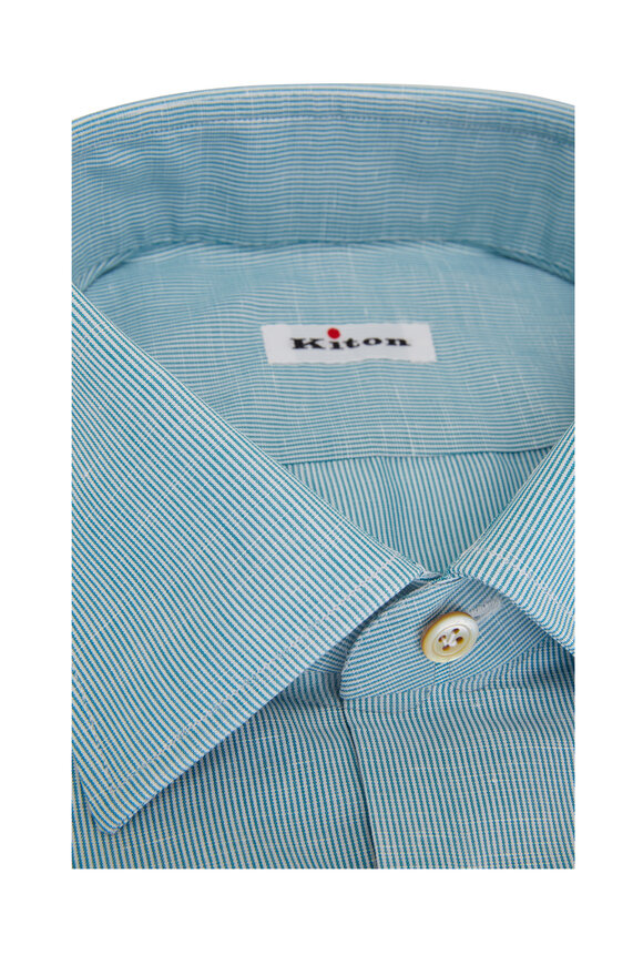 Kiton - Green Fine Line Stripe Dress Shirt