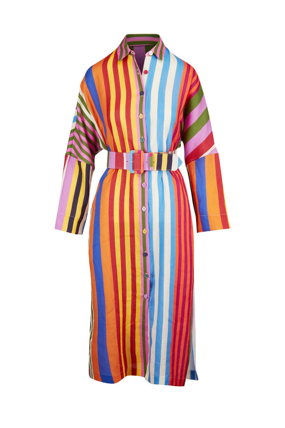 Libertine Tangier Multicolor Stripe Belted Shirtdress - view 1