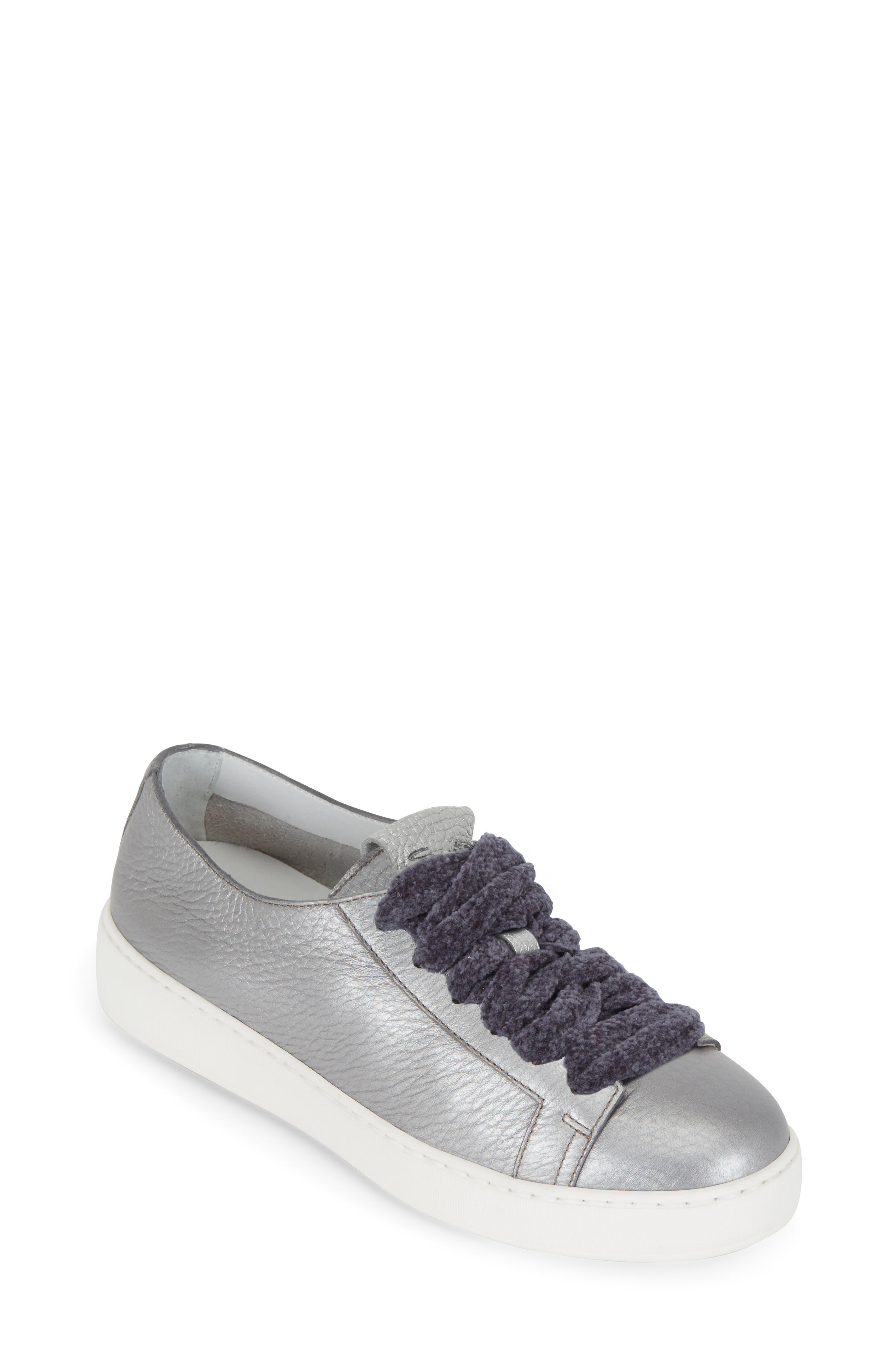 Santoni - Clean Iconic Silver Leather Sneaker | Mitchell Stores