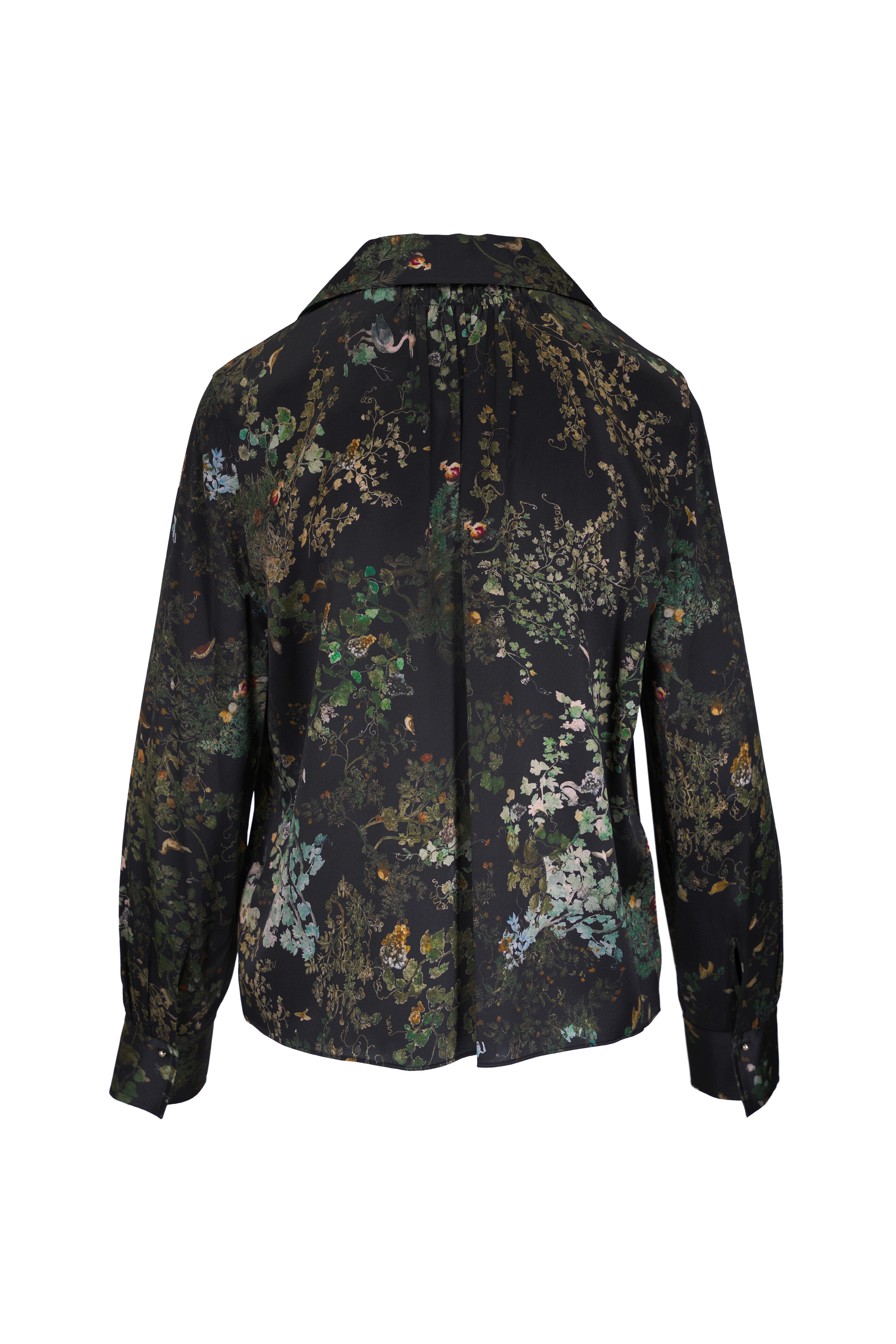 Vince - Black Sky Grape Vine Print Smocked Silk Blouse