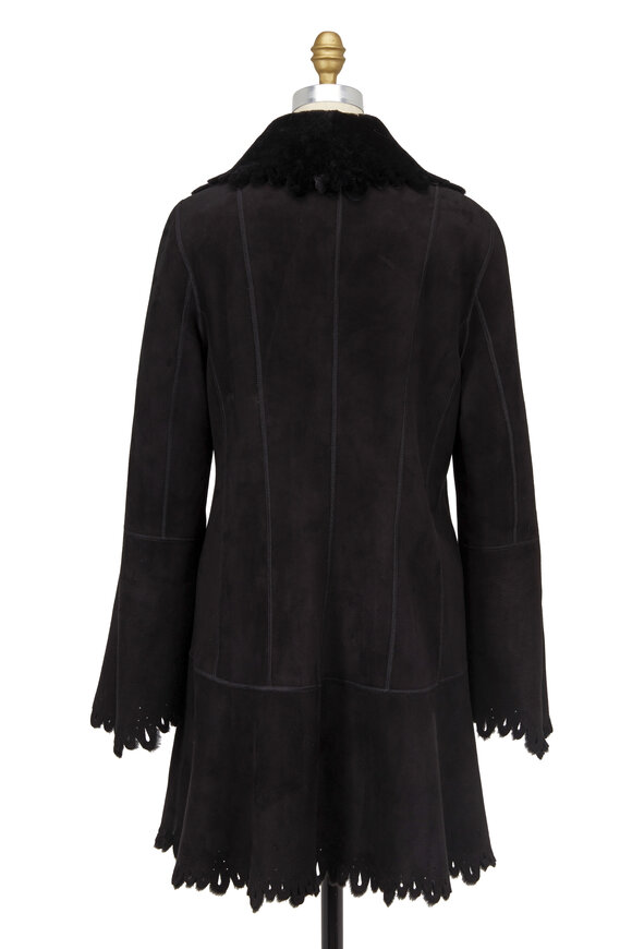 Viktoria Stass - Black Shearling Perforated Scalloped Coat